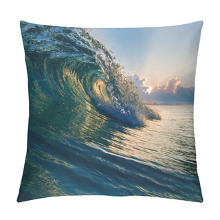 Personality  Summer Design Template. Beautiful Sunset With Surf And Sunlight Through Breaking Wave Pillow Covers