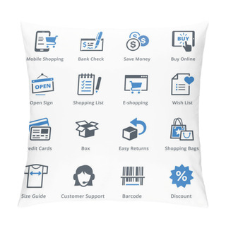 Personality  E-commerce Icons Set 3 - Blue Series Pillow Covers