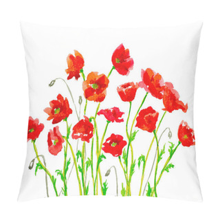 Personality  Hand Painted Watercolor Red Poppies On White Made Of Brush Strok Pillow Covers