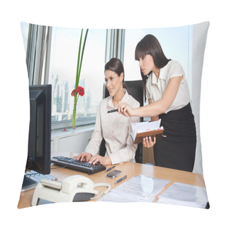 Personality  Two Female Executives Working In Office Pillow Covers