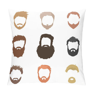 Personality  Fashionable Men's Hairstyle, Beard, Face, Hair, Cut-out Masks, A Collection Of Flat Icons. Pillow Covers