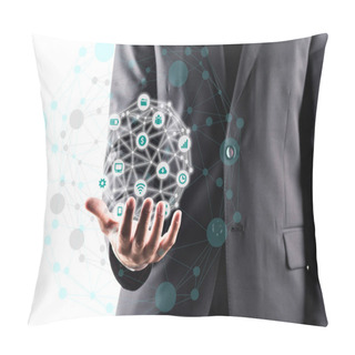 Personality  Businessman With Virtual Sphere Pillow Covers