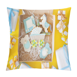 Personality  Its A Boy, Blue Theme Baby Shower Or Nursery Background With Decorated Borders On Yellow Background.  Pillow Covers