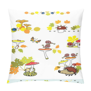 Personality  Set Of Mushrooms With Little Forest Creature Pillow Covers