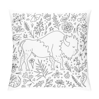 Personality  Outline Bison On The Background Of Forest Elements. Hand-drawn Pattern For Coloring Book. Vector. Pillow Covers