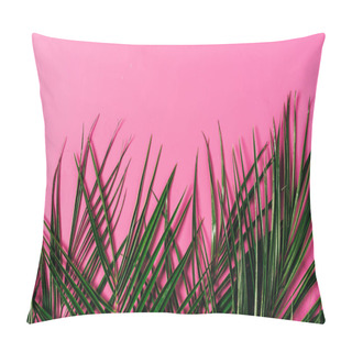 Personality  Top View Of Exotic Palm Leaves Arranged On Pink Background Pillow Covers