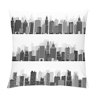 Personality  Vector Illustration. Set Of City Silhouettes. Cityscape. Town Skyline. Panorama. Midtown Houses. Skyscrapers. Pillow Covers