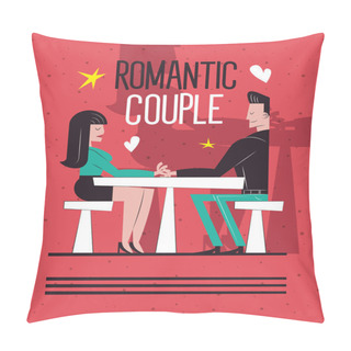 Personality  Romantic Couple Cartoons At Restaurant Table Vector Design Pillow Covers