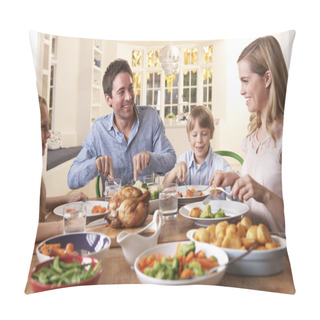 Personality  Happy Family Having Roast Chicken Dinner At Table Pillow Covers