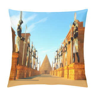 Personality  Statues Of Egyptian Gods Line A Street In Ancient Egypt Including Amun, Anubis, Hathor, Horus, Maat, And Ra. Pillow Covers