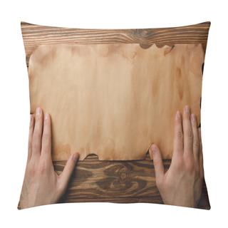 Personality  Top View Of Man Holding Hands Near Aged Parchment Sheet Pillow Covers