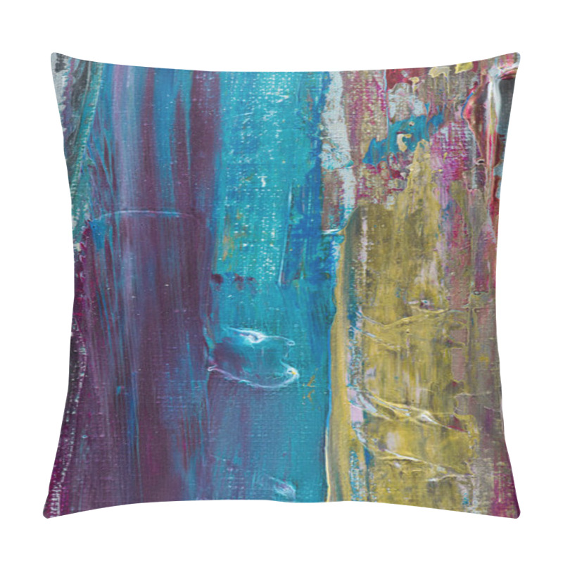 Personality  artistic background with blue, yellow and purple brush strokes of oil paint pillow covers