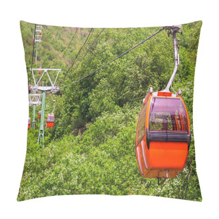 Personality  Cab Of Orange Colour Of Cableway On The Background Of Mountain Landscape Pillow Covers