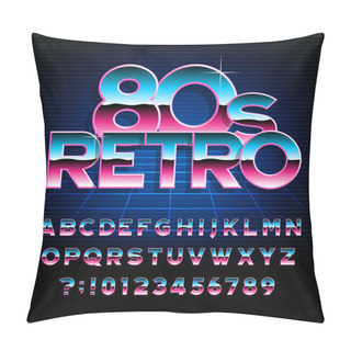 Personality  80's Retro Alphabet Font. Metallic Effect Type Letters And Numbers. Stock Vector Typeface For Any Typography Design. Pillow Covers