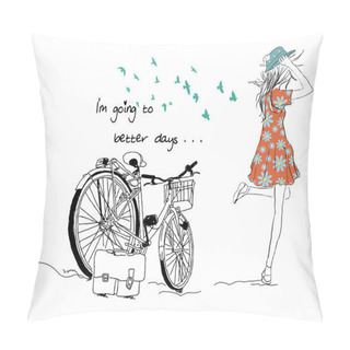 Personality  Fashion Girl With Bicycle Pillow Covers