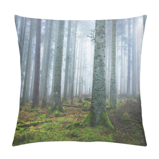 Personality  Dark Misty Pine Forest With Moss Pillow Covers