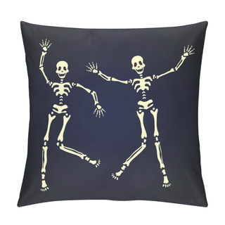Personality  Two Dancing Skeleton. Vector Illustration, Isolated On Black. Pillow Covers