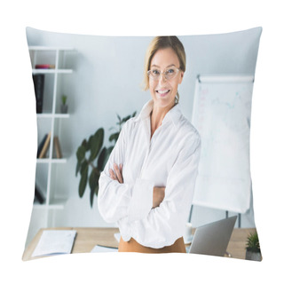 Personality  Beautiful Businesswoman Standing With Crossed Arms In Office Pillow Covers
