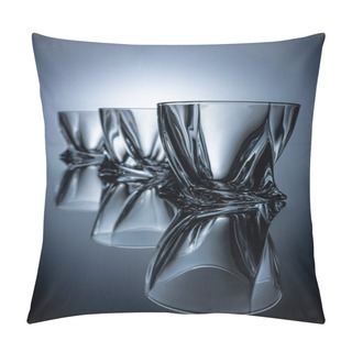 Personality  Row Of Three Cognac Glasses On Grey With Reflections Pillow Covers