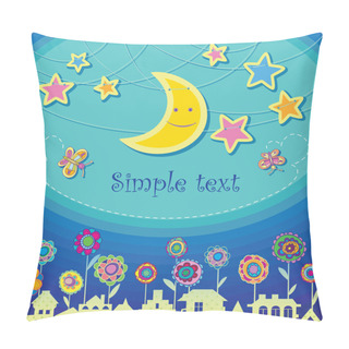 Personality  Vector Greeting Card For Your Child. Magic Night In The City Pillow Covers