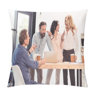 Personality Colleagues Using Laptop  Pillow Covers