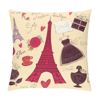 Personality  Vector Hand Drawn Vintage Illustration With Symbols Of French Fashion Pillow Covers