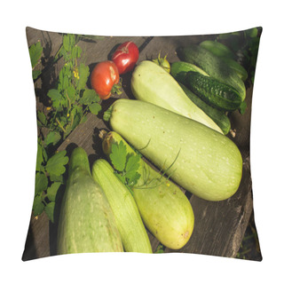 Personality  Fresh Summer Vegetable Crop On Wooden Background, Outdoors  Pillow Covers