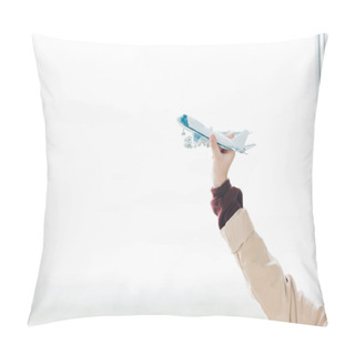 Personality  Cropped View Of Preteen Kid Holding Toy Plane With Copy Space Pillow Covers