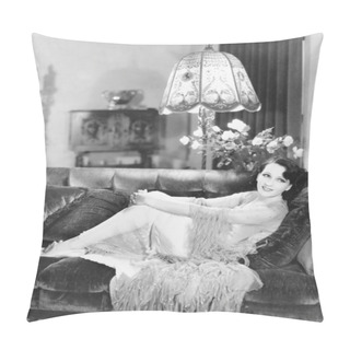 Personality  Woman Wrapping Her Hands Around Her Knees Nestled On A Couch Pillow Covers