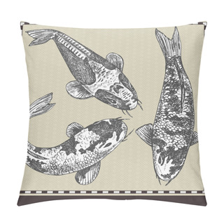 Personality  Set Of Fish. Retro Style Vector Illustration. Isolated On Grey Background Pillow Covers