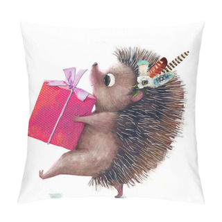 Personality  Cute Hedgehog With Present Birthday Box Pillow Covers