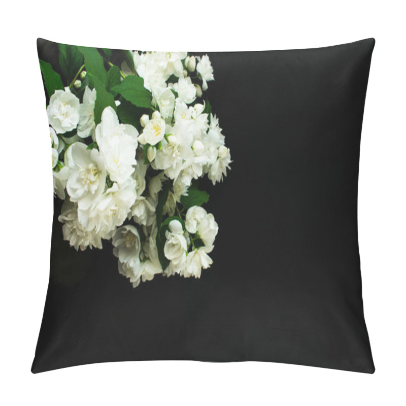 Personality  Fragrant jasmine bouquet on a black background.Copy space pillow covers