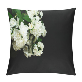 Personality  Fragrant Jasmine Bouquet On A Black Background.Copy Space Pillow Covers