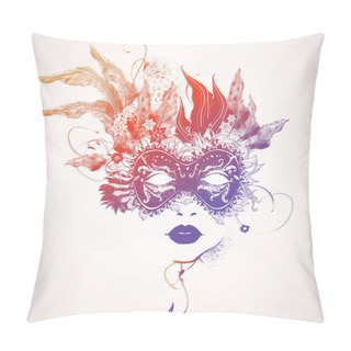 Personality  Abstract Woman Face With Flowers. Pillow Covers