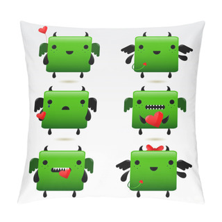 Personality  Cartoon Fat Green Fire Dragon Icon Set Pillow Covers