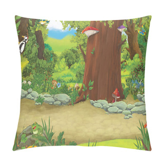 Personality  Cartoon Summer Scene With Path In The Forest - Nobody On Scene - Illustration For Children Pillow Covers