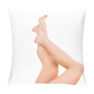 Personality  Cropped View Of Beautiful Female Legs, Isolated On White Pillow Covers