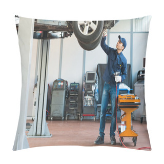 Personality  Mechanic At Work In His Garage Pillow Covers