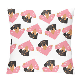 Personality  Dachshund Dogs And Hearts Seamless Pattern Background. Valentines Day. Vector Cartoon Doodle Illustration Pillow Covers