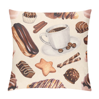 Personality  Watercolor Illustration Of Coffee And Desserts Pillow Covers