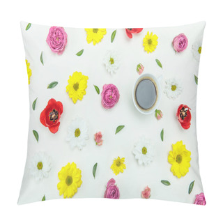 Personality  Beautiful Flowers And Cup Of Coffee Pillow Covers