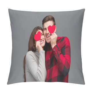Personality  Happy Couple With Hearts Near Eyes Pillow Covers