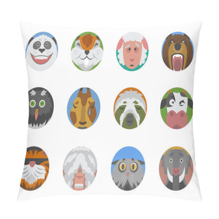 Personality  Cute Animals Emotions Icons Isolated Fun Set Face Happy Character Emoji Comic Adorable Pet And Expression Smile Collection Wild Avatar Vector Illustration. Pillow Covers