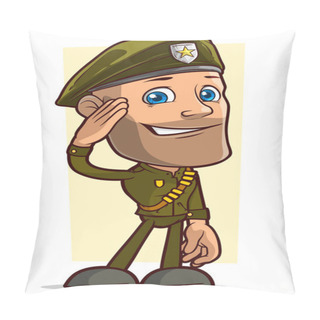 Personality  Cartoon Brave Smiling Army Soldier Man In Green Uniform With Medal And Golden Star Character. Isolated On White Background. Vector Icon. Pillow Covers