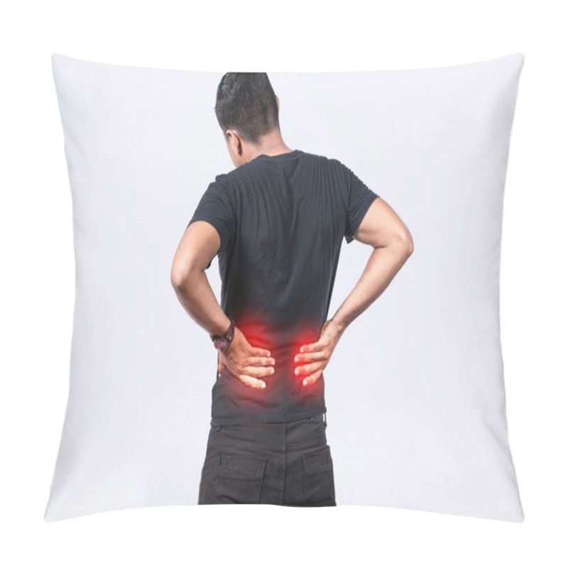 Personality  People With Spine Problems, Man With Back Problems On Isolated Background, Lumbar Problems Concept, A Sore Man With Back Pain Pillow Covers