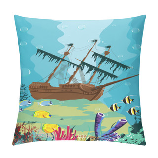 Personality  Underwater Landscape With Old Pirate Ship Pillow Covers