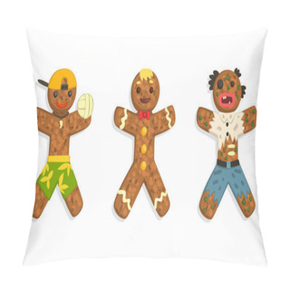 Personality  Gingerbread Man Characters Set, Traditional Sweet Xmas Ginger Biscuits Dressed Volleyball Player, Zomby Costumes Cartoon Vector Illustration Pillow Covers
