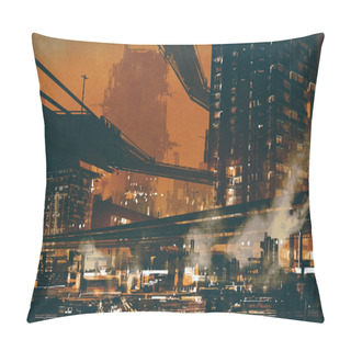 Personality  Sci Fi Scene Showing Futuristic Industrial Cityscape Pillow Covers