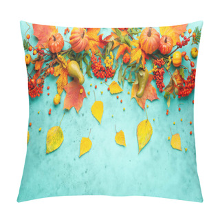 Personality  Autumn Concept With Pumpkins, Flowers, Autumn Leaves And Rowan B Pillow Covers