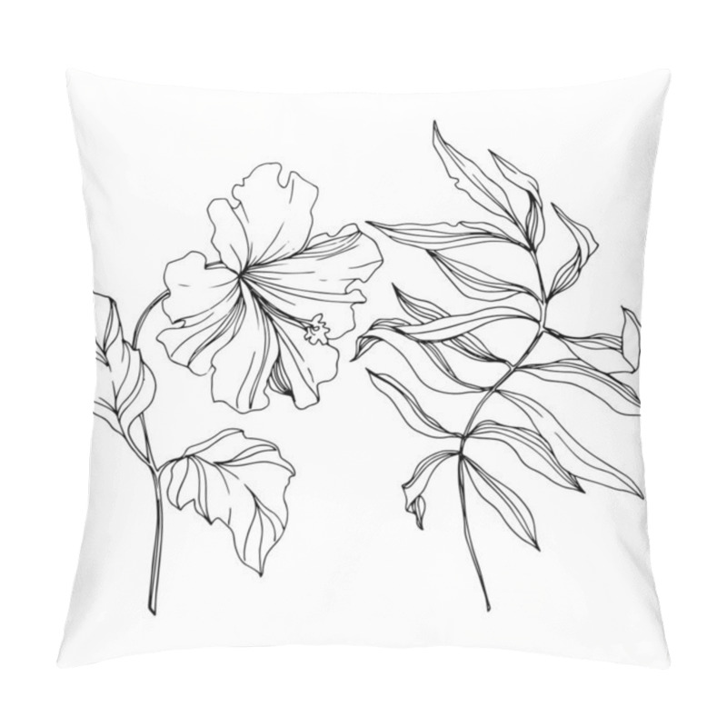 Personality  Vector Tropical floral botanical flower. Black and white engraved ink art. Isolated flowers illustration element. pillow covers